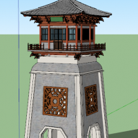 中式塔楼su模型设计图纸